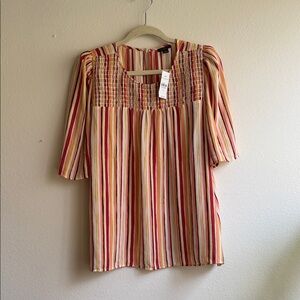 Ann Taylor Striped Peasant Blouse in Pink, Yellow & Red